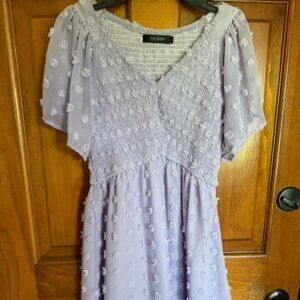 Women’s S Smocked Short Sleeve V Neck Mini Dress Summer Swiss Dot Flowy Short